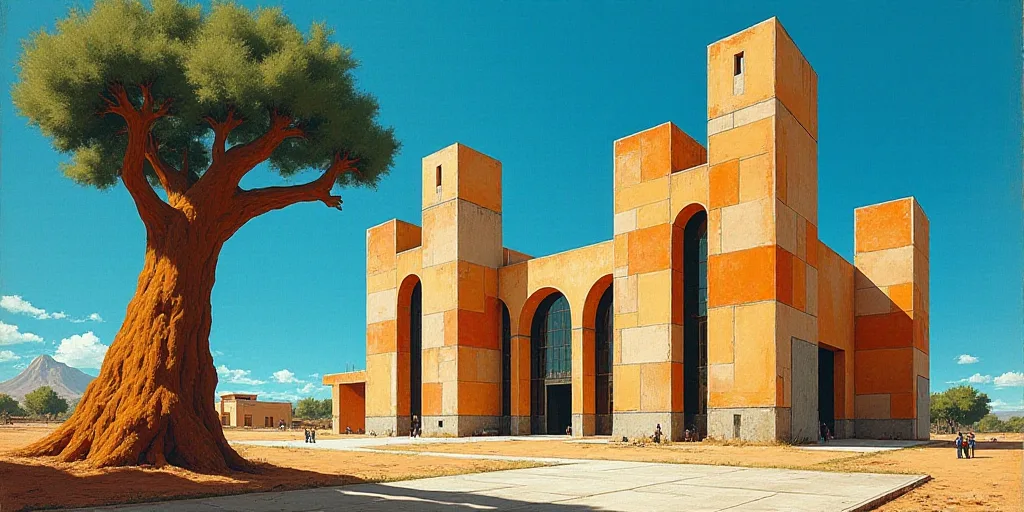 a group of tall buildings with a sky background and a tree in the foreground with a blue sky, David