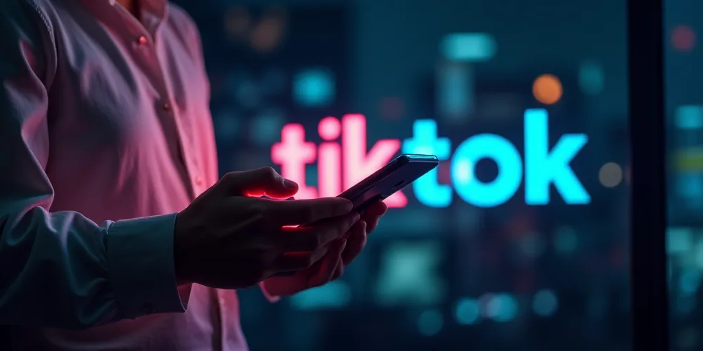 a hand holding a smart phone with the word tiktok in the background and a hand holding a smart phone