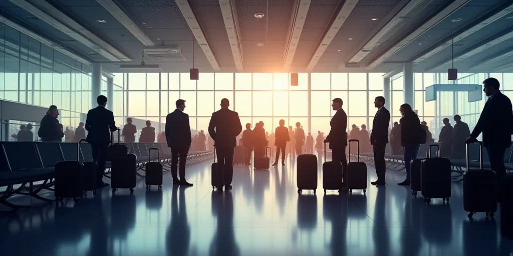 a large group of people standing around a terminal area with luggage bags and luggage bags hanging f
