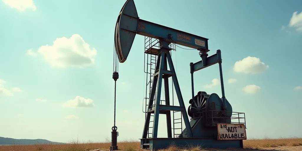 a large oil pump with a sky background behind it and a sign on the side of it that says, oil is not