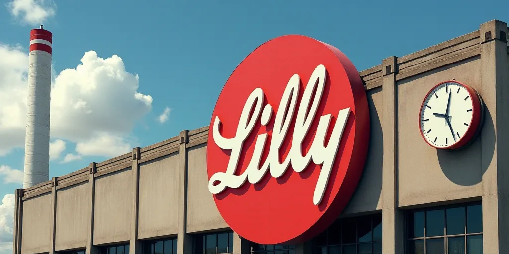 a large sign on the side of a building that says lilly on it's side and a clock on the side of the b