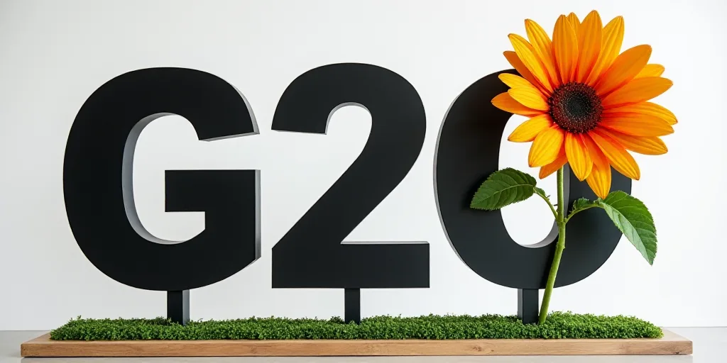 a large sign with a large flower on it's side that says g20 south africa 205 in black, Edi Rama, iso