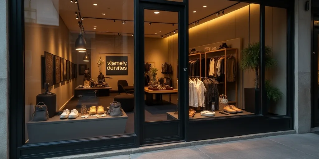 a logo for a company that sells accessories and accessories for sale in the store's storefront windo
