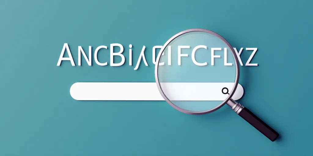 a magnifying glass is looking at the alphabet on a website page with a search bar below it, Andries
