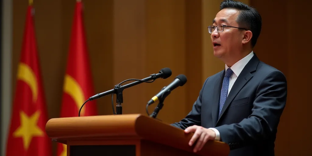 a man in a suit and tie giving a speech at a podium with a microphone in front of him, Andrew Law, p