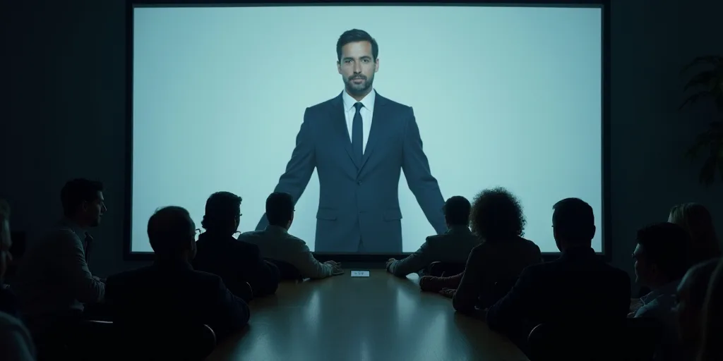 a man in a suit and tie giving a presentation to a group of people in front of a screen, David Michi