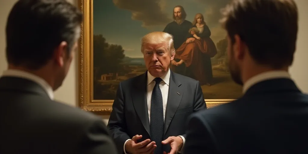a man in a suit and tie making a face while speaking to reporters in a room with a television, Ei-Q,