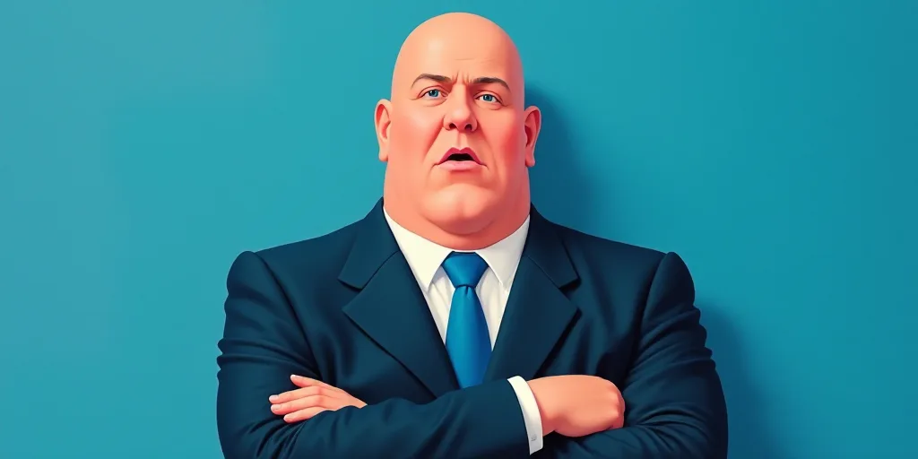 a man in a suit and tie with his arms crossed and his arms crossed, with a blue background, Fernando