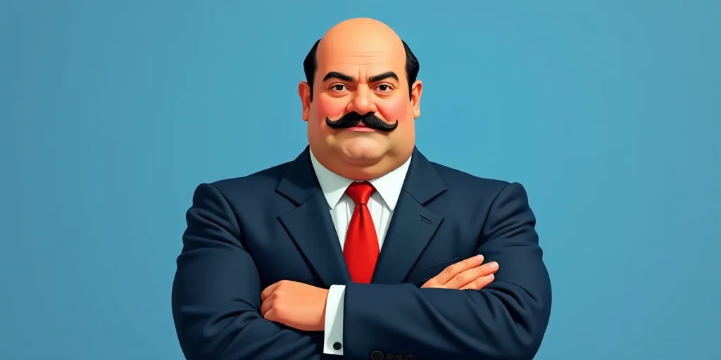 a man in a suit and tie with his arms crossed and his arms crossed, with a blue background, Fernando