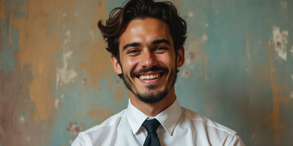 a man in a tie is smiling for the camera with a caption in spanish above him that reads, enrique cam