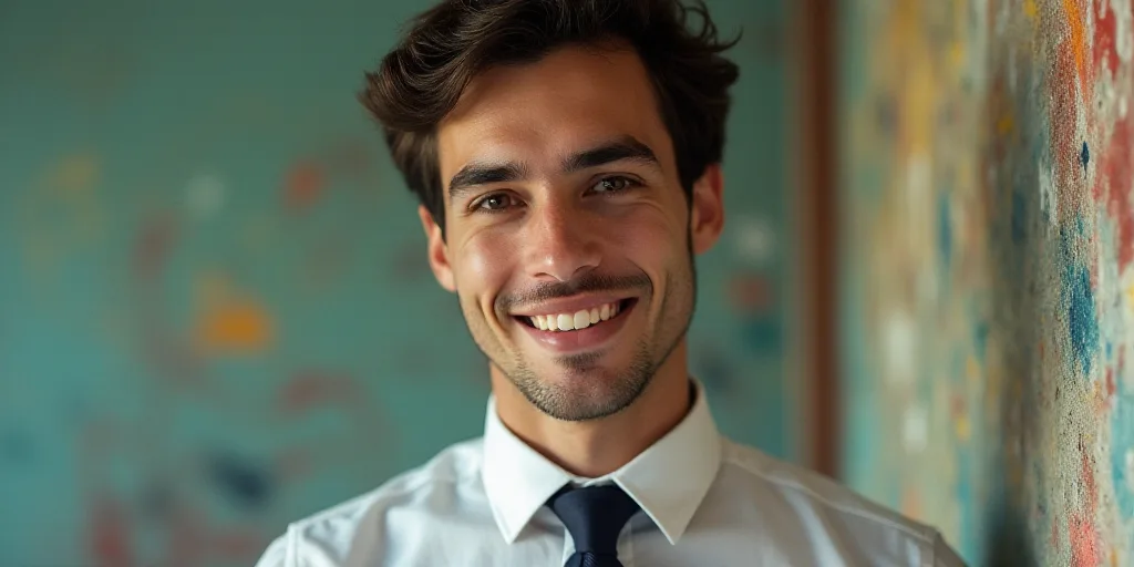 a man in a tie is smiling for the camera with a caption in spanish above him that reads, enrique cam