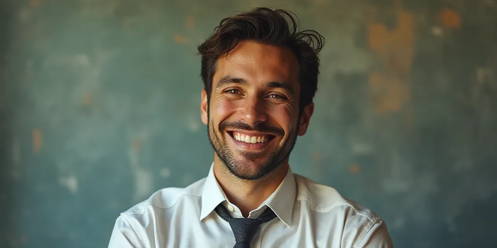 a man in a tie is smiling for the camera with a caption in spanish above him that reads, enrique cam