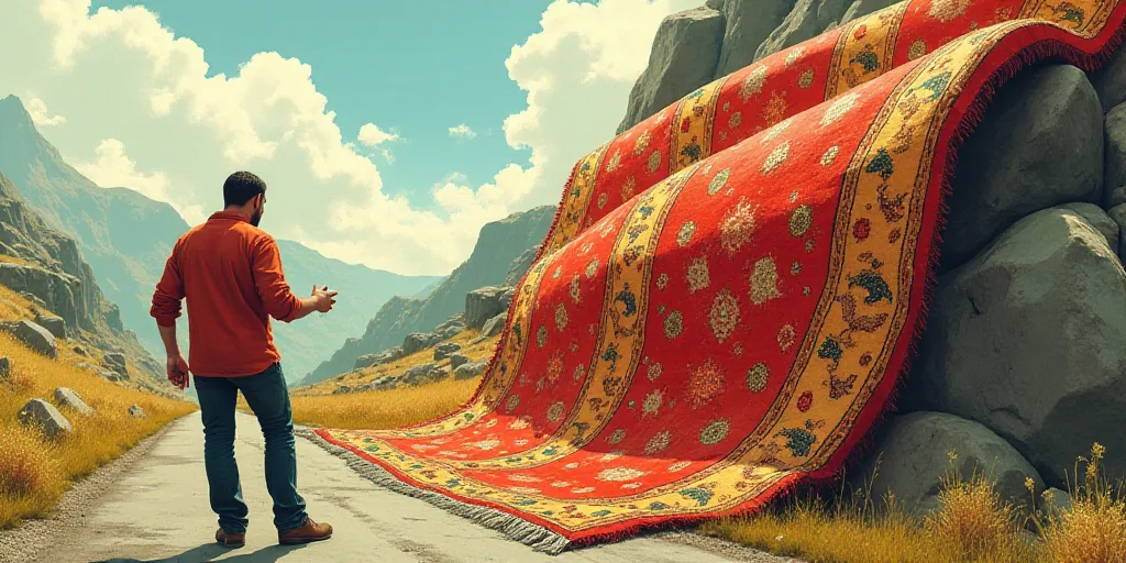a man is pushing a giant rug on the road to get to the top of it with his arms, Edi Rama, turnaround