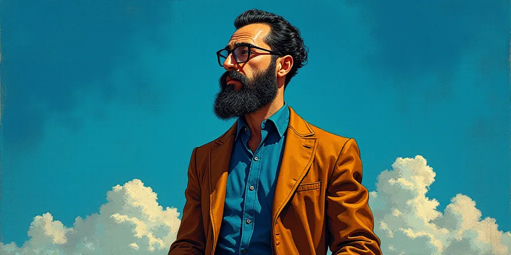 a man with a beard and glasses standing in front of a blue background with the words, el pasonista,