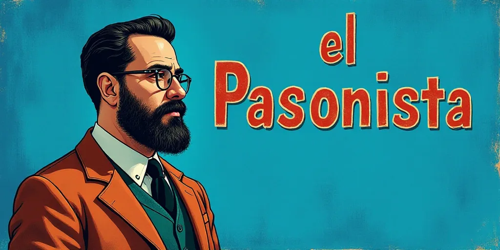 a man with a beard and glasses standing in front of a blue background with the words, el pasonista,