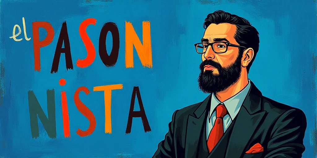 a man with a beard and glasses standing in front of a blue background with the words, el pasonista,