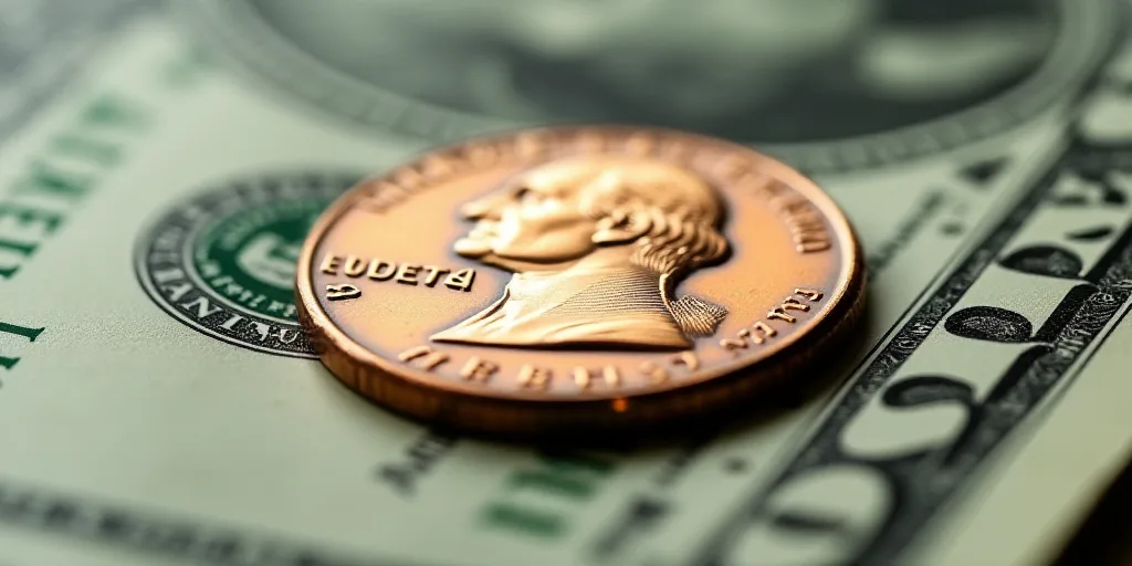 a one dollar bill with a penny on top of it, with the image of george washington on it, Charles Frem