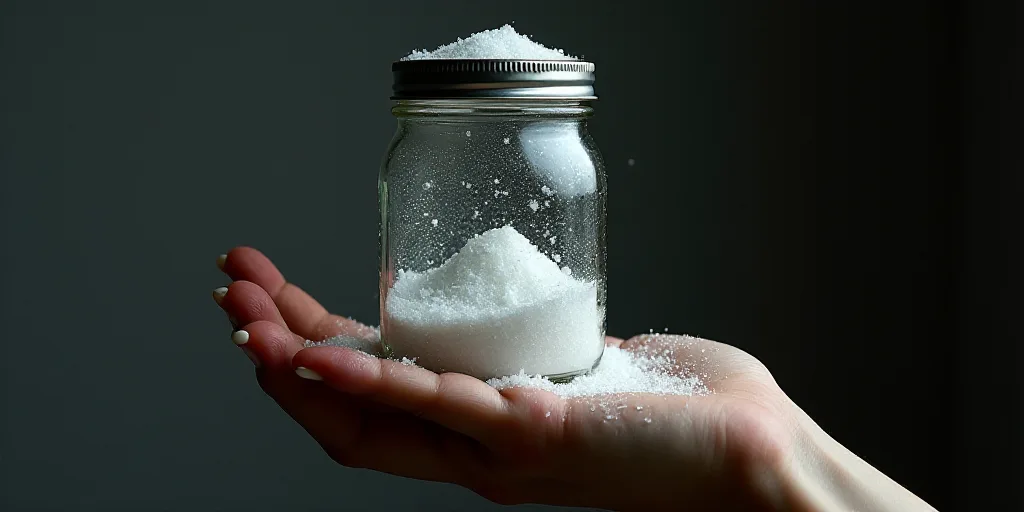 a person is holding a jar with a lot of salt in it and a lot of salt in it, Évariste Vital Luminais