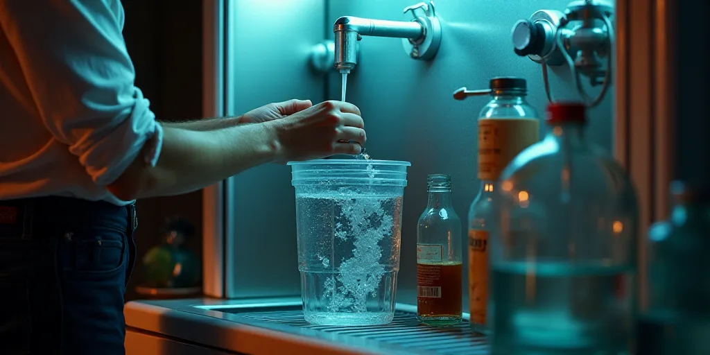 a person putting a container of water into a machine to be filled with water and other things to dri