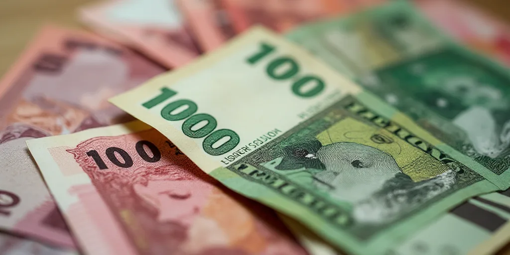 a pile of mexican currency is shown in this image, with a lot of money in the background,, Aquirax U