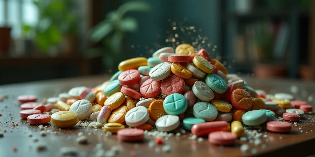 a pile of pills and contraptions sitting on top of each other on a table top in a pile, Aquirax Uno,