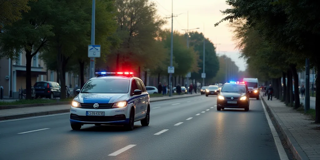 a police car is parked on the side of the road near a police car and a police car on the side of the