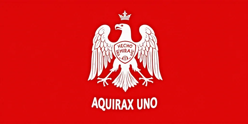 a red sign with a white eagle on it that says hecho en mexico on it and a red background, Aquirax Un