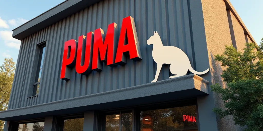 a sign that says puma on the side of a building with a cat on it's side, Avgust Černigoj, imax, a d