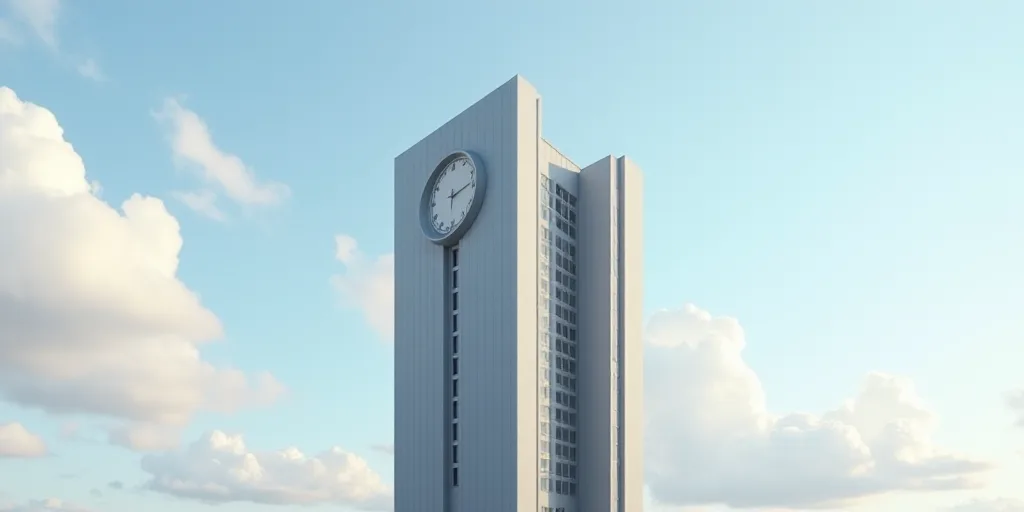a tall building with a clock on the side of it's face and a sky background with clouds, Bernat Sanju