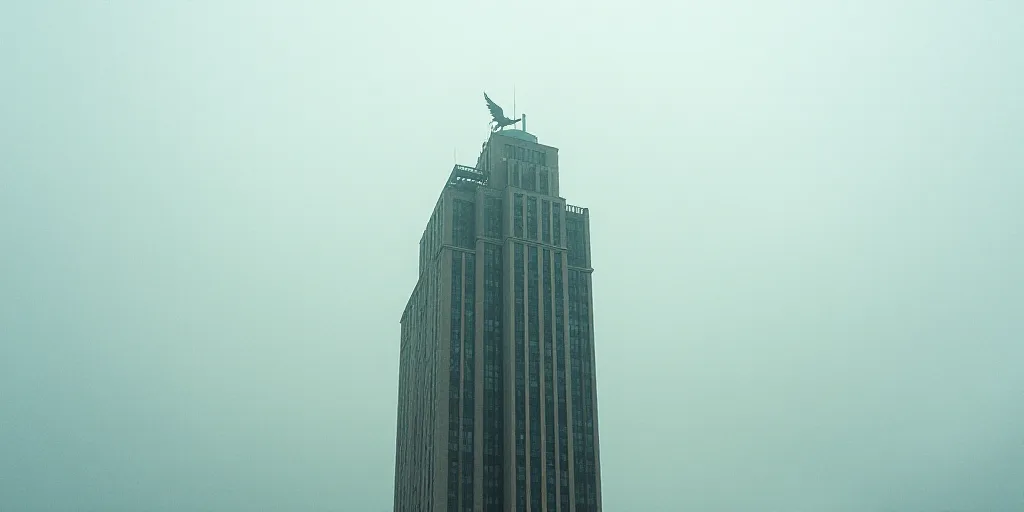 a tall building with a lot of windows on it's side and a bird on the top of it, Andries Stock, city,
