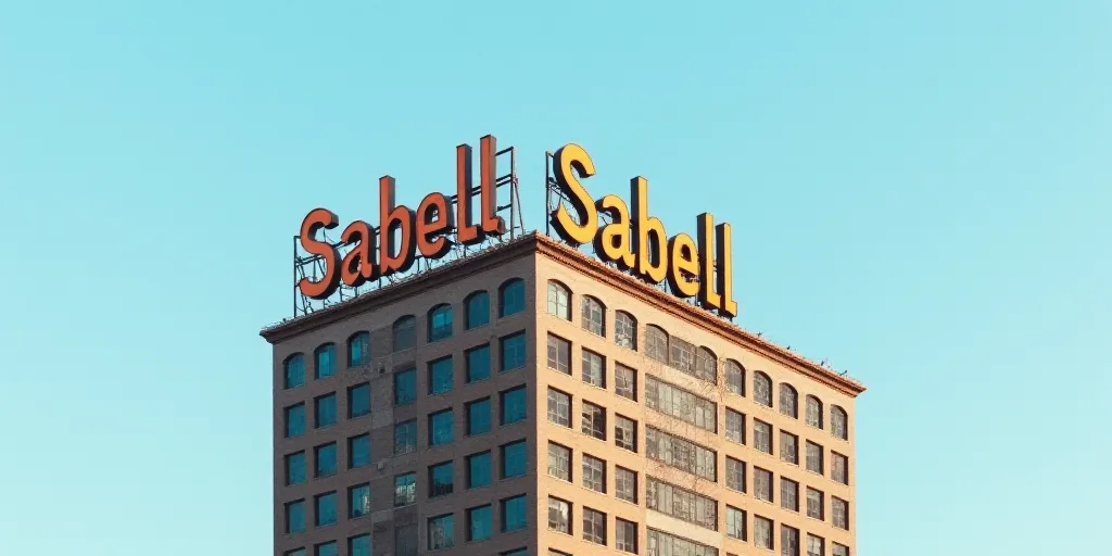 a tall building with a sign on top of it that says b sabadelll on it's side, Carles Delclaux Is, beh