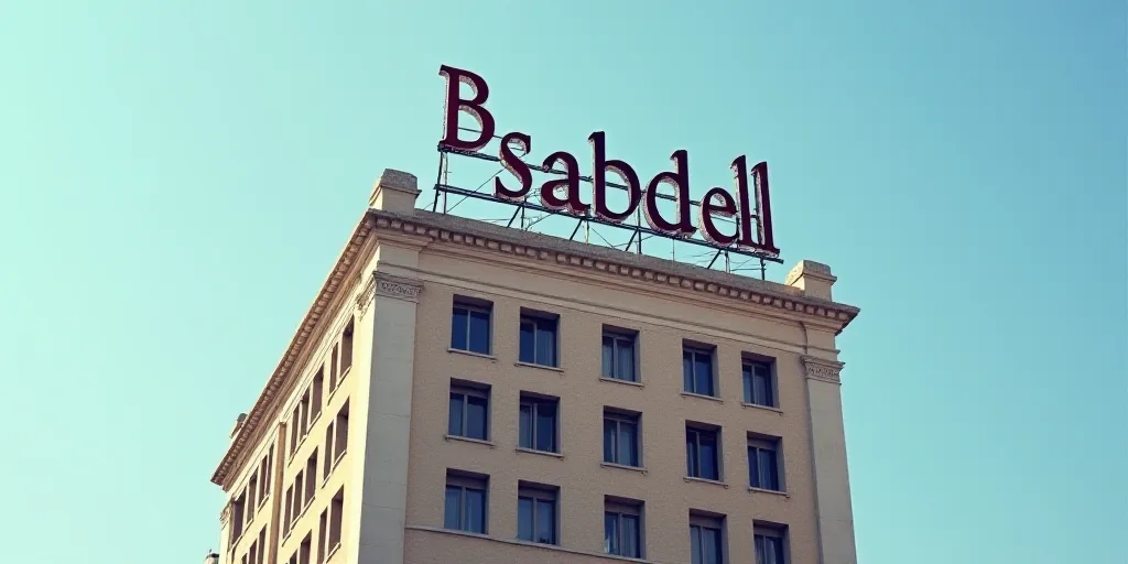 a tall building with a sign on top of it that says b sabadelll on it's side, Carles Delclaux Is, beh