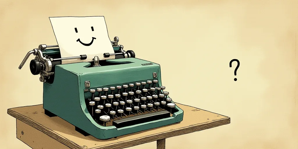 a typewriter with a face drawn on it and a caption for the words opinion and a question, Edward Otho