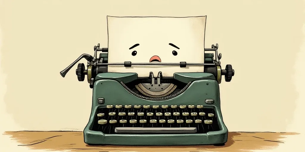 a typewriter with a face drawn on it and a caption for the words opinion and a question, Edward Otho