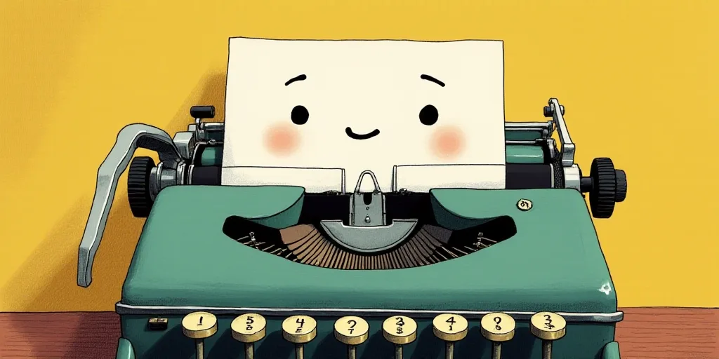 a typewriter with a face drawn on it and a caption for the words opinion and a question, Edward Otho