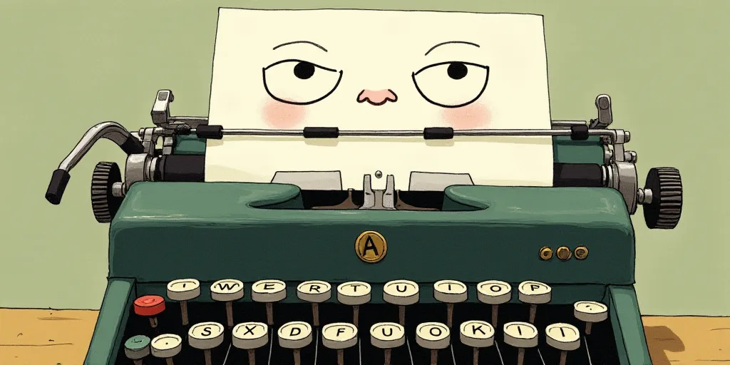 a typewriter with a face drawn on it and a caption for the words opinion and a question, Edward Otho