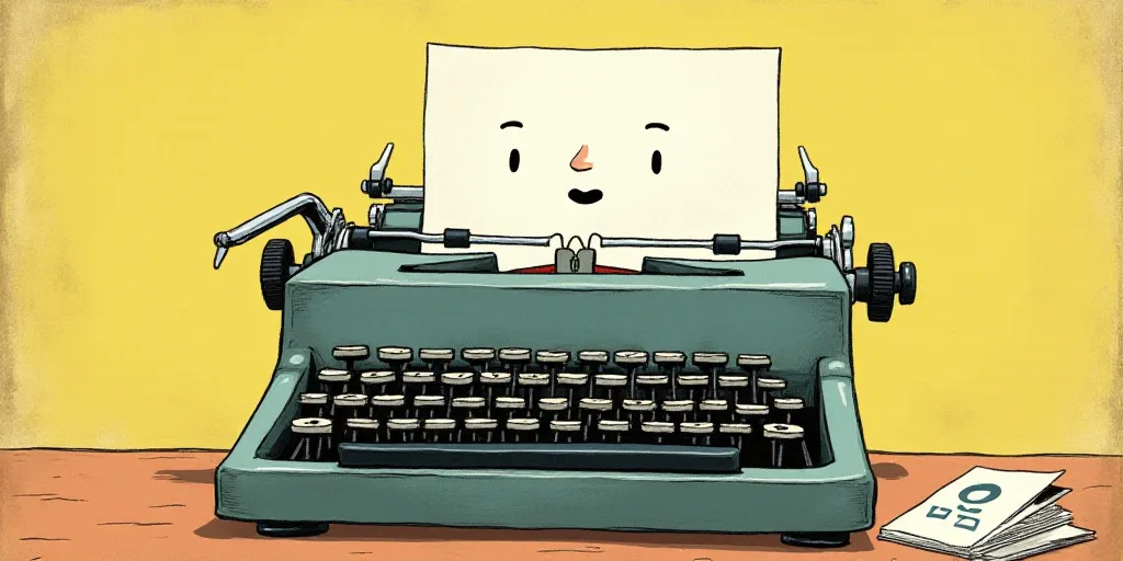 a typewriter with a face drawn on it and a caption for the words opinion and a question, Edward Otho