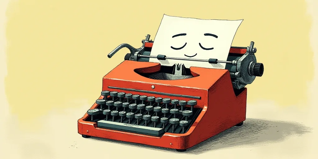 a typewriter with a face drawn on it and a caption for the words opinion and a question, Edward Otho