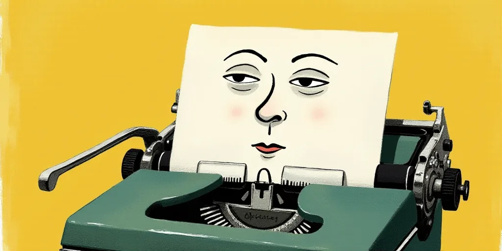 a typewriter with a face drawn on it and a caption for the words opinion and a question, Edward Otho