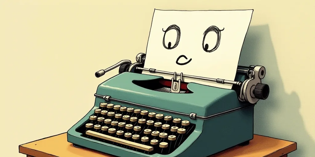 a typewriter with a face drawn on it and a caption for the words opinion and a question, Edward Otho