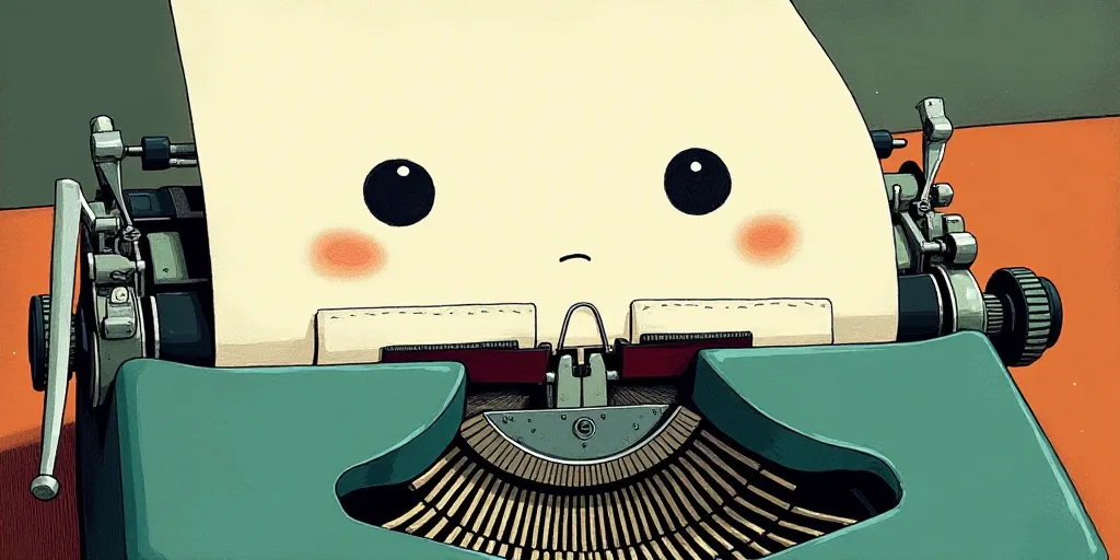 a typewriter with a face drawn on it and a caption for the words opinion and a question, Edward Otho