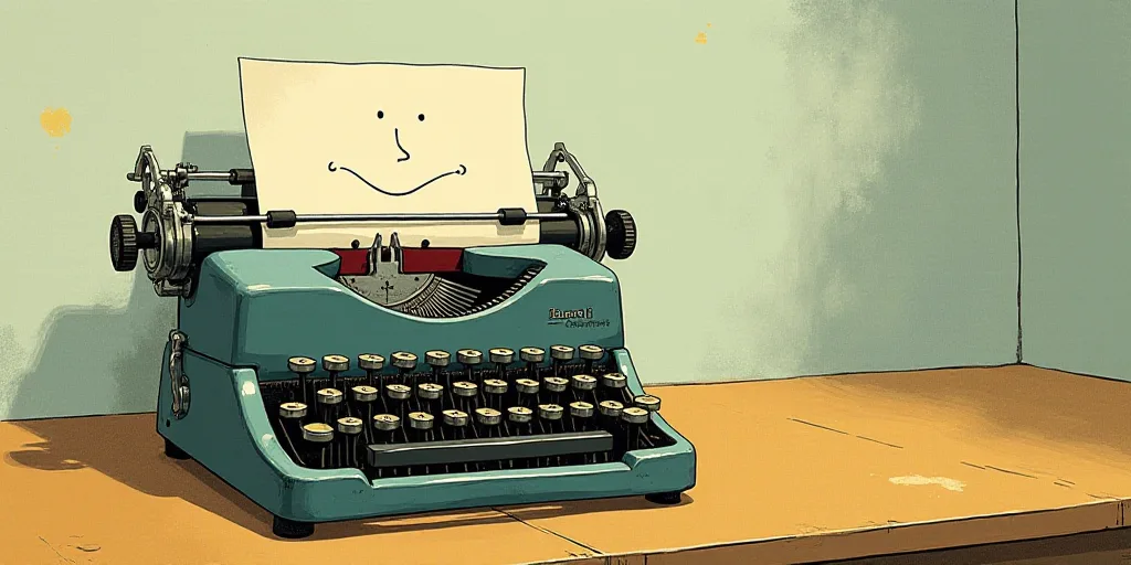 a typewriter with a face drawn on it and a caption for the words opinion and a question, Edward Otho