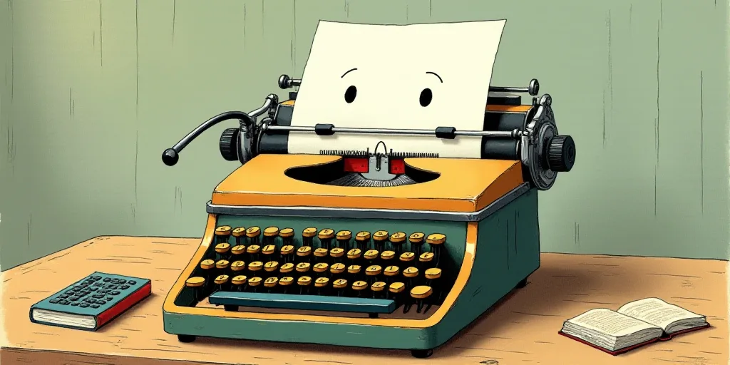 a typewriter with a face drawn on it and a caption for the words opinion and a question, Edward Otho
