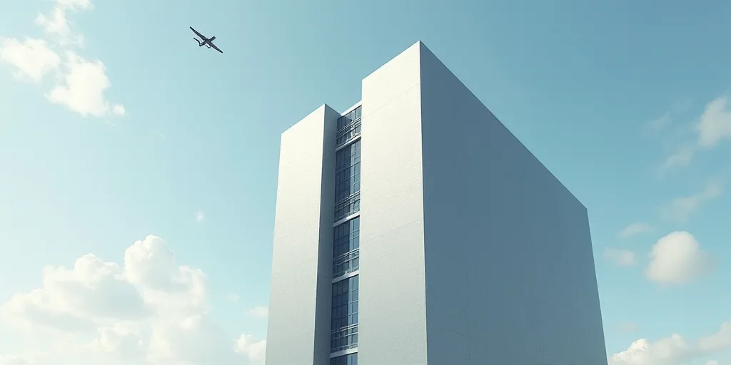 a very tall building with a very large sign on it's side and a plane flying by it, Caspar Wolf, shar