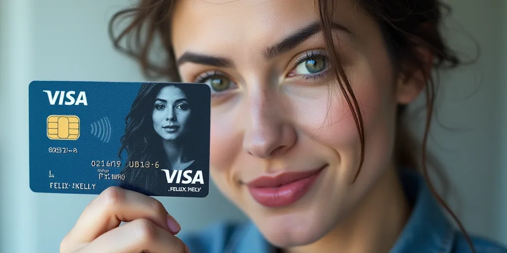 a visa card with a woman's face on it and a visa card with a woman's face on it, Felix-Kelly, turnar