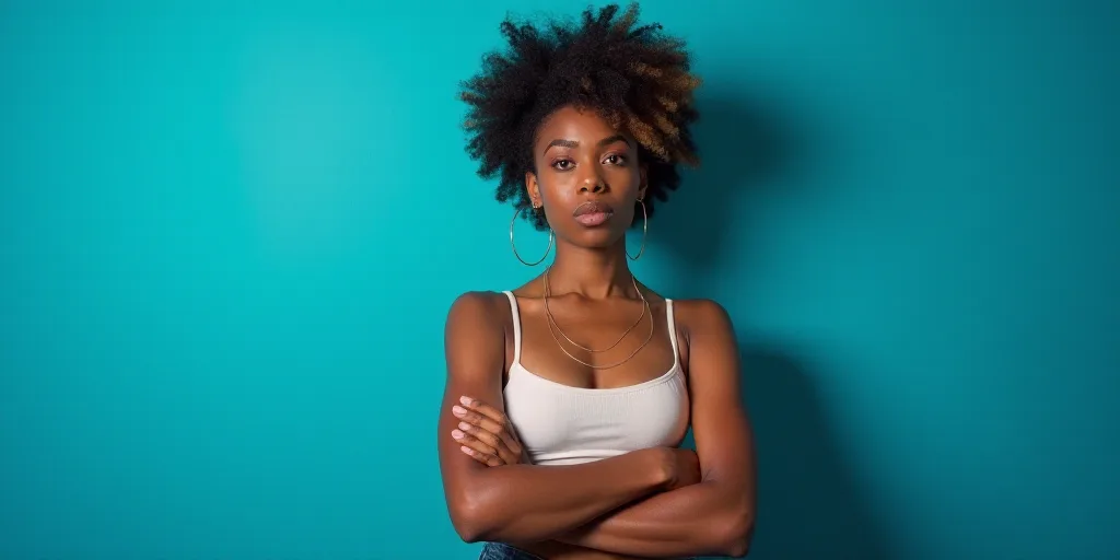 a woman with her arms crossed in front of a blue background with the words dra, carmen amezua, Ameli