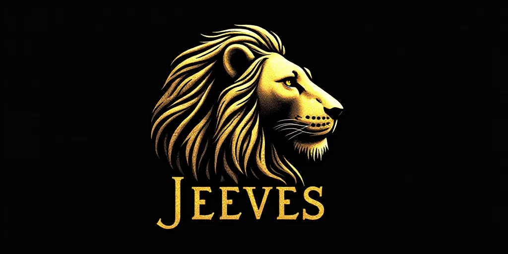 a black and gold logo with a lion head on it's side, with the word jeeves written across the bottom,