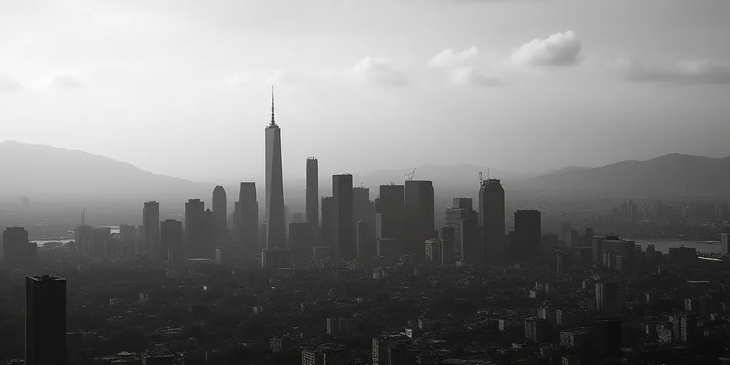 a black and white photo with a city skyline in the background and a caption that reads los 5 temas c