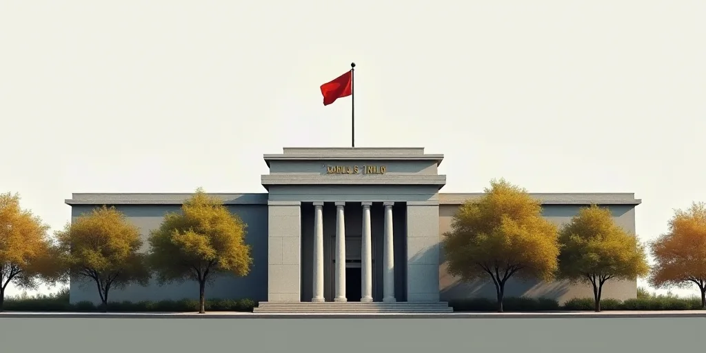 a building with a flag on top of it and trees in front of it and a flagpole on top of it, Carlos Tri