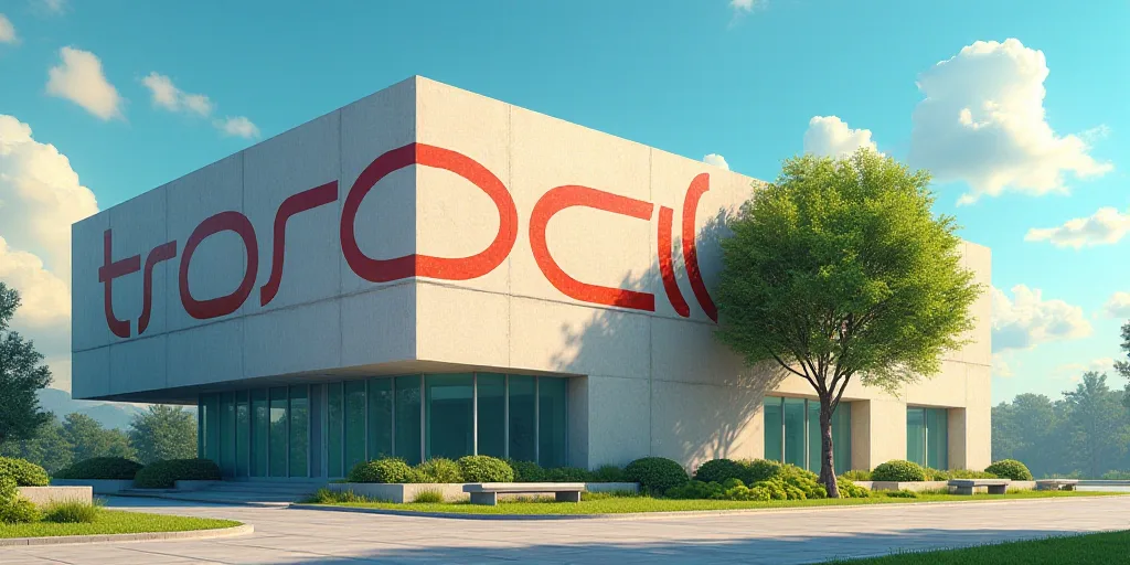 a building with a large oracle logo on it's side and a tree in front of it with a blue sky backgroun